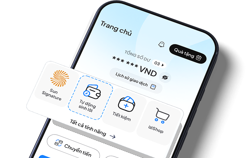 Màn hình trang chủ ứng dụng NCB iziMobile