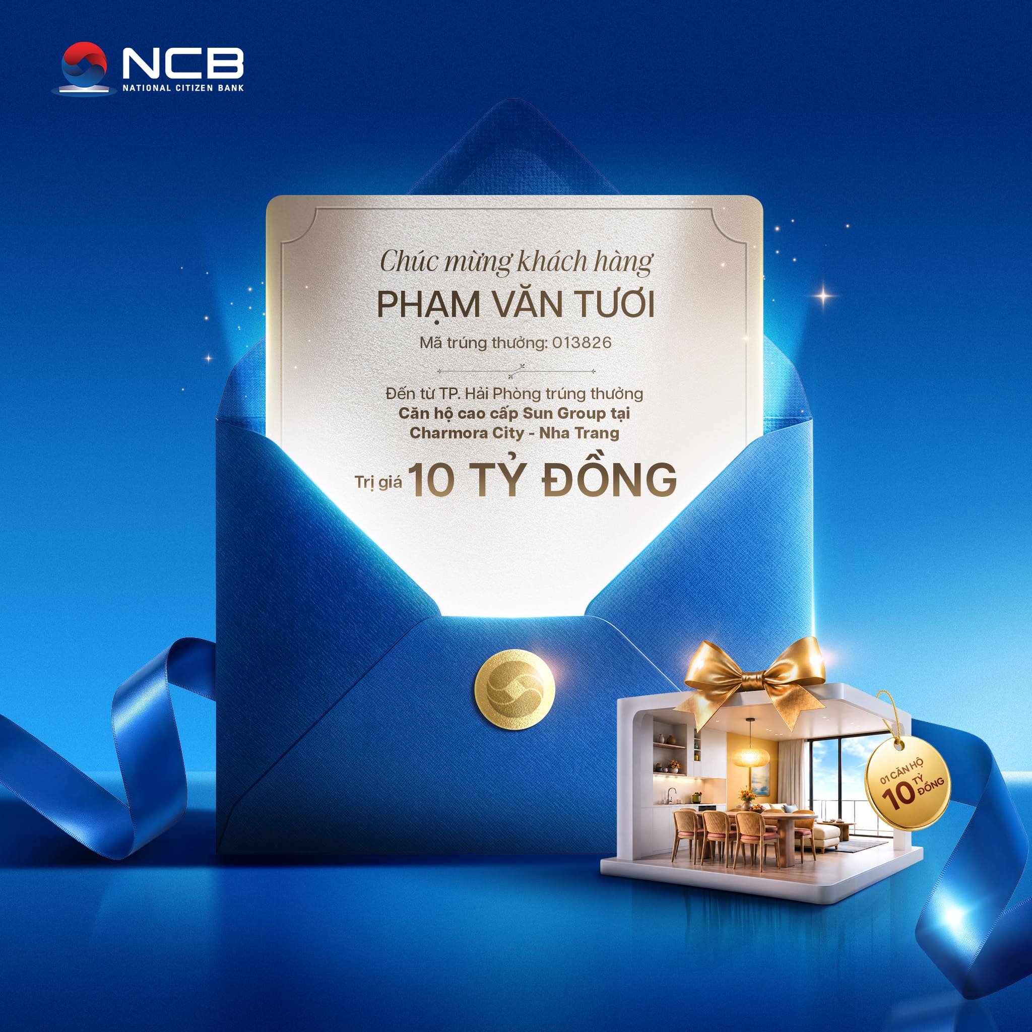 Khách hàng trúng giải tuần 2 — căn hộ cao cấp Sun Group trị giá 10 tỷ đồng
